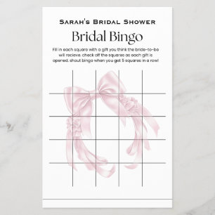 Pink Bow Bridal Shower Bingo Game Flyer