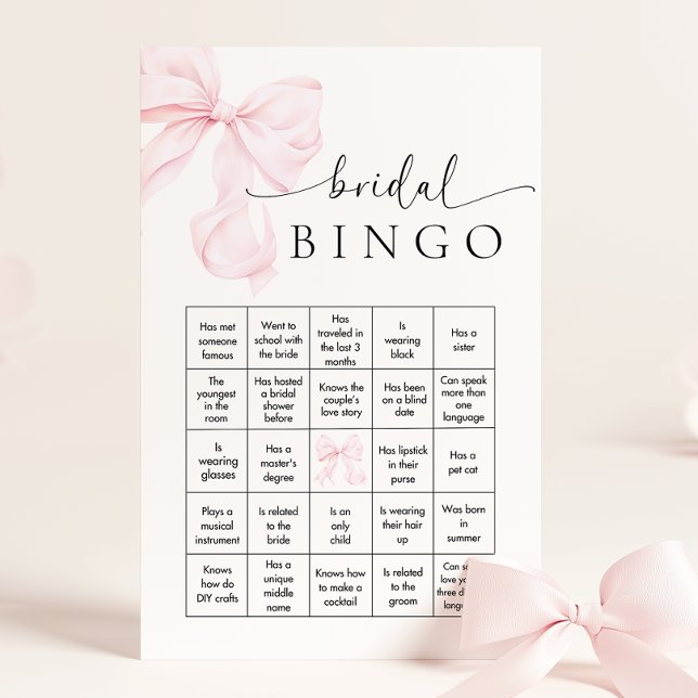 Pink Bow Bridal Shower Bingo Game Stationery (Creator Uploaded)