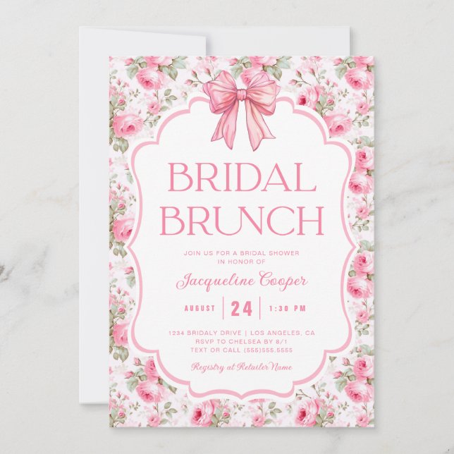 Pink Bow Bridal Shower Brunch Invitation (Front)