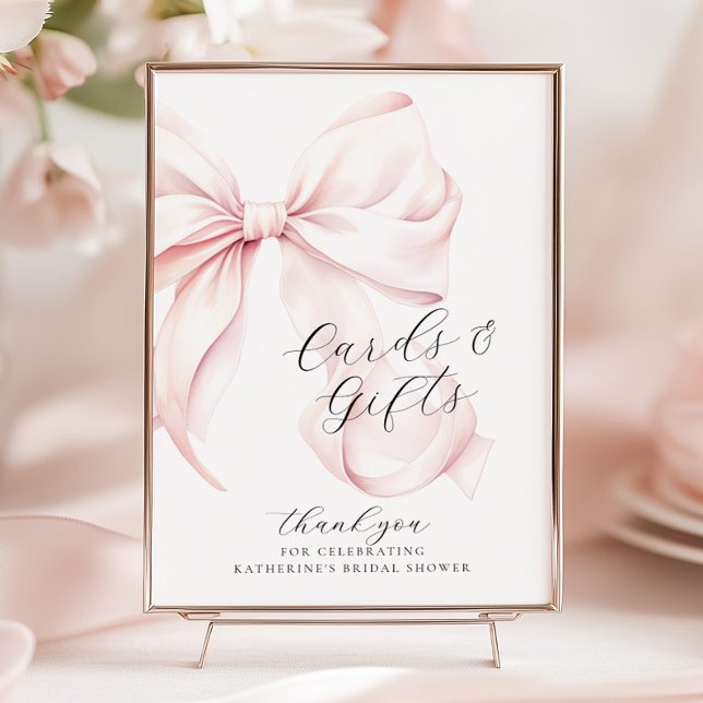 Pink Bow Bridal Shower Cards & Gifts Table Poster (Creator Uploaded)