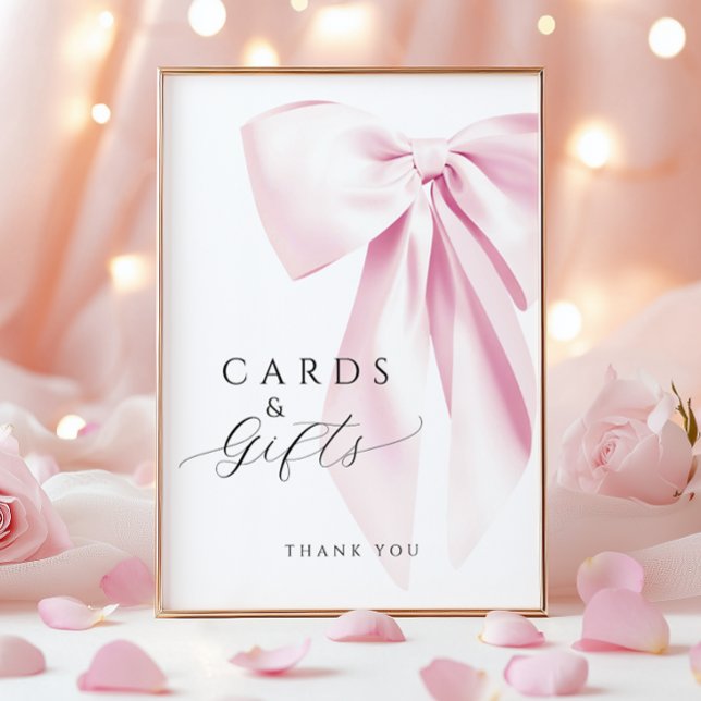 Pink Bow Bridal Shower Cards & Gifts Table Sign (Creator Uploaded)