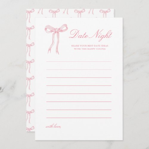 Pink Bow Bridal Shower Date Night Ideas Card