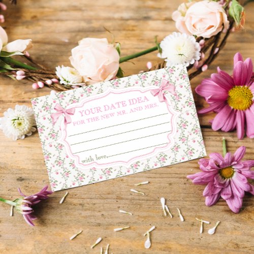 Pink Bow Bridal Shower Date Night Ideas Enclosure Card