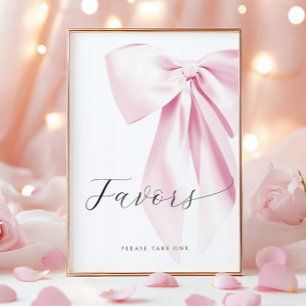 Pink Bow Bridal Shower Favors Table Sign