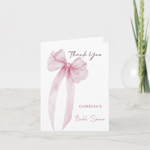 Pink Bow Bridal Shower Folded Thank You Card