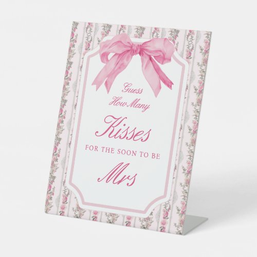 Pink Bow Bridal Shower Guess How Many Kisses Pedestal Sign