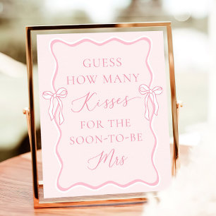 Pink Bow Bridal Shower Guess How Many Kisses Poster