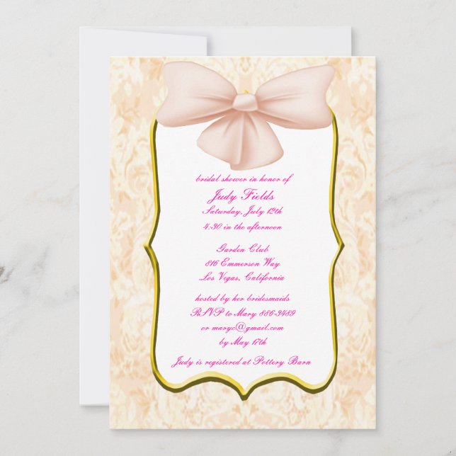 Pink Bow Bridal Shower Invitation (Front)