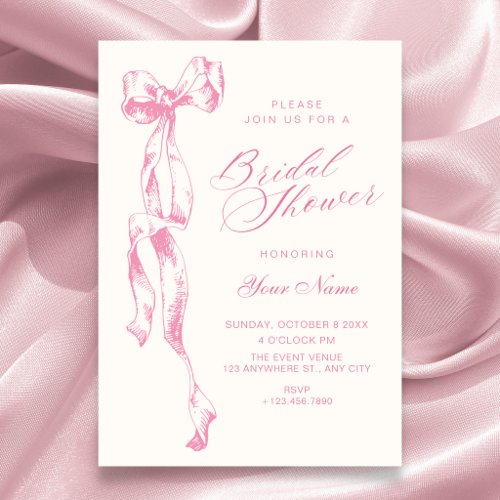 Pink bow bridal shower invitation