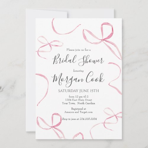 Pink bow Bridal Shower Invitation Tied the Knot  Invitation