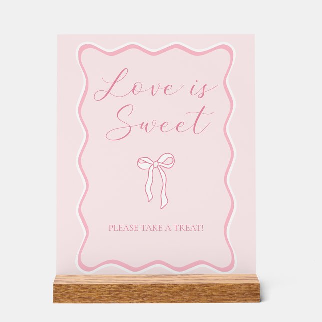 Pink Bow Bridal Shower Love is Sweet Favor Acrylic Sign (Creator Uploaded)