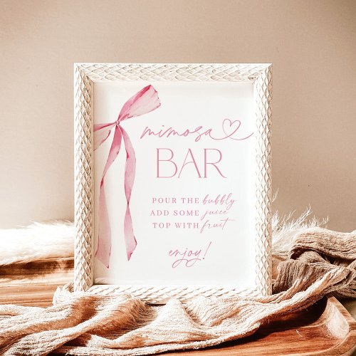 Pink Bow Bridal Shower Mimosa Bar Sign Bubbly Bar Poster