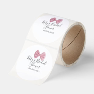 Pink bow bridal shower name date pastel stylish te classic round sticker