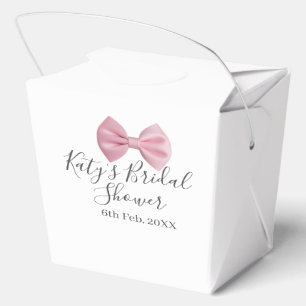 Pink bow bridal shower name date pastel stylish te favor boxes