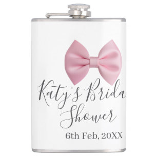 Pink bow bridal shower name date pastel stylish te flask