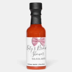 Pink bow bridal shower name date pastel stylish te hot sauces