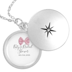 Pink bow bridal shower name date pastel stylish te locket necklace