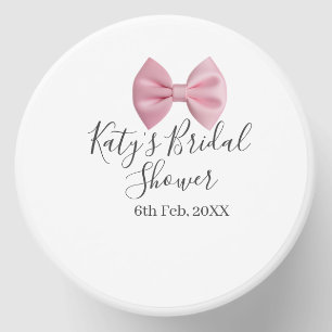 Pink bow bridal shower name date pastel stylish te mini candle favors