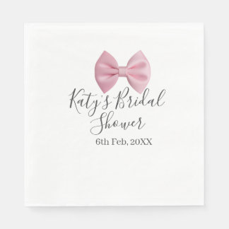 Pink bow bridal shower name date pastel stylish te napkins