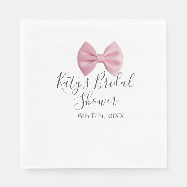 Pink bow bridal shower name date pastel stylish te napkins (Front)