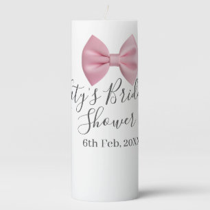 Pink bow bridal shower name date pastel stylish te pillar candle