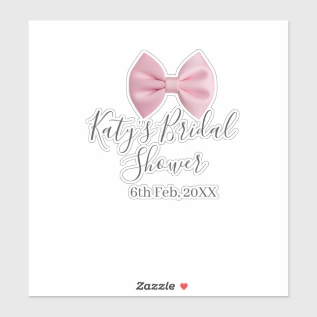 Pink bow bridal shower name date pastel stylish te sticker (Sheet)