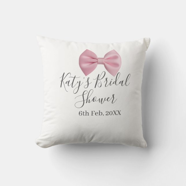 Pink bow bridal shower name date pastel stylish te throw pillow (Front)