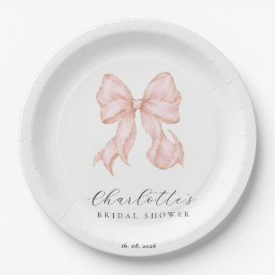 Pink Bow Bridal Shower Paper Plates