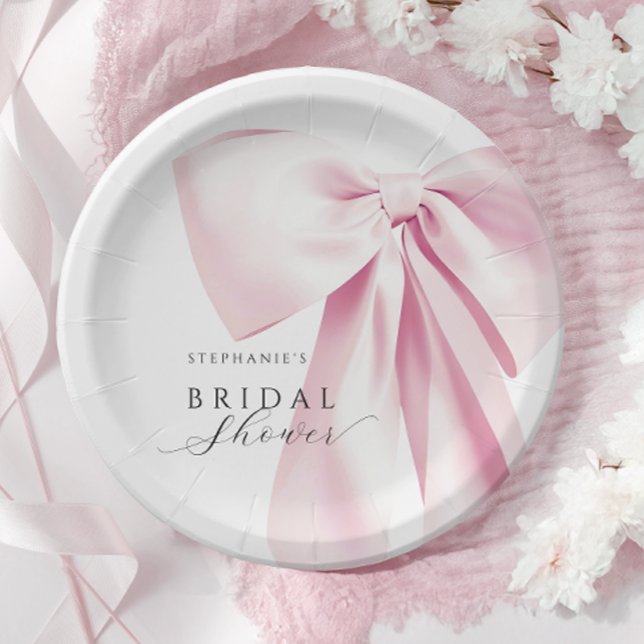 Pink Bow Bridal Shower Paper Plates (Creator Uploaded)