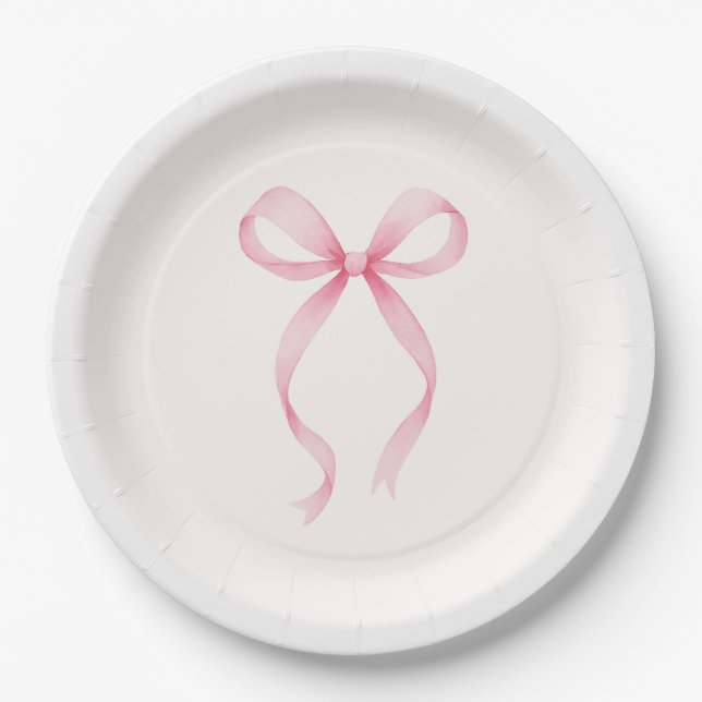Pink Bow Bridal Shower Paper Plates (Front)