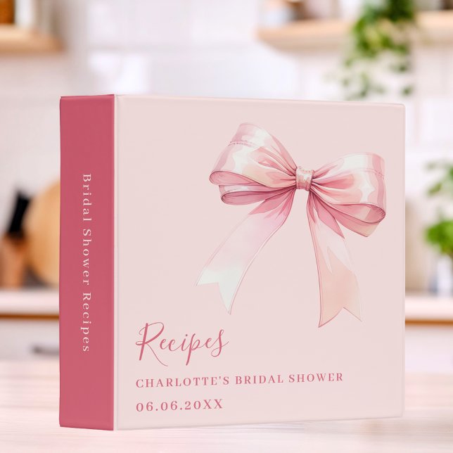 Pink bow Bridal Shower recipe 3 Ring Binder (Creator Uploaded)