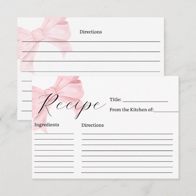 Pink Bow Bridal Shower Recipe Card (Front/Back)
