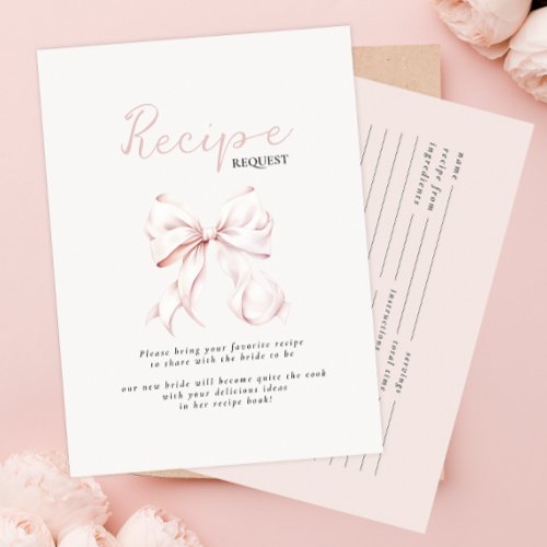 Pink Bow Bridal Shower Recipe Enclosure Card