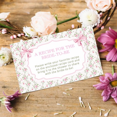Pink Bow Bridal Shower Recipe for the Bride Enclosure Card