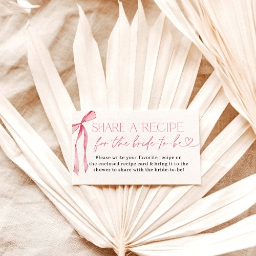 Pink Bow Bridal Shower Recipe Request Card