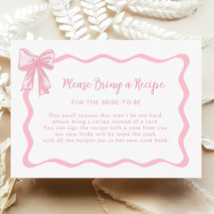 Pink Bow Bridal Shower Recipe Request Enclosure Card