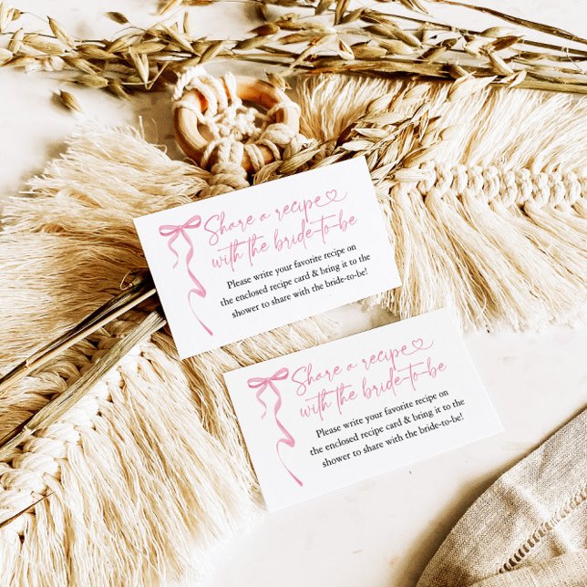 Pink Bow Bridal Shower Recipe Request Enclosure Card (Creator Uploaded)