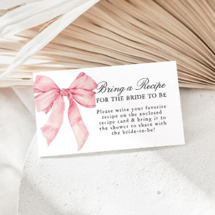 Pink Bow Bridal Shower Recipe Request Enclosure Card