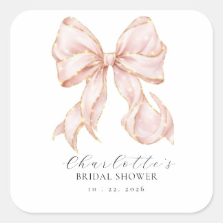 Pink Bow Bridal Shower Square Sticker