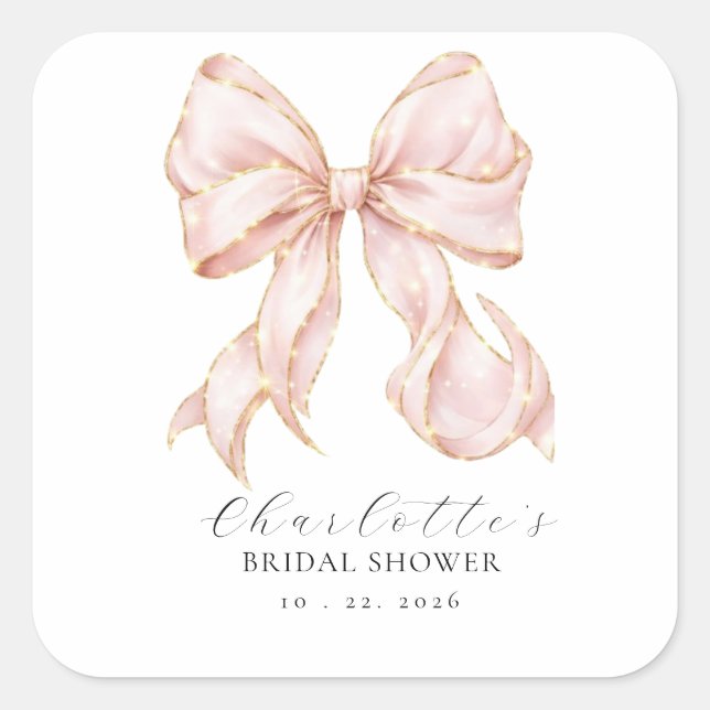Pink Bow Bridal Shower Square Sticker (Front)