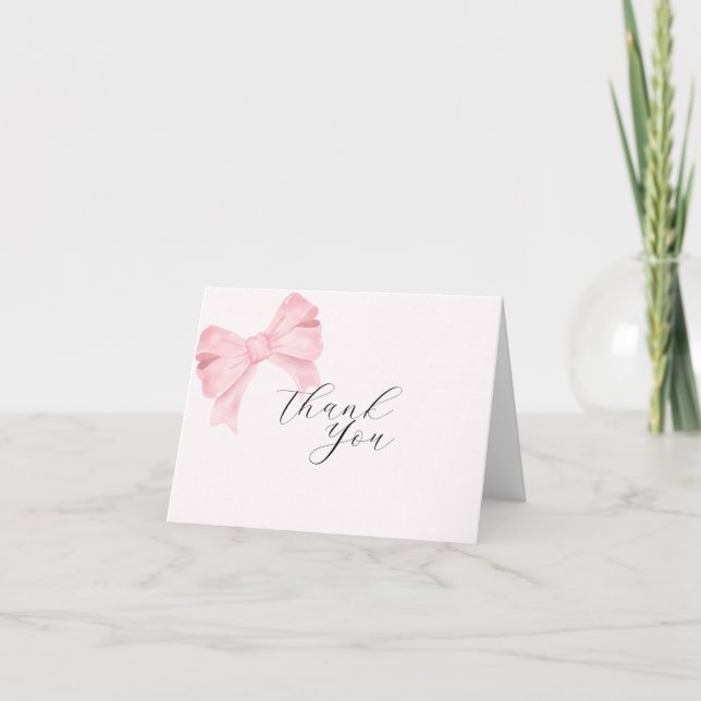 Pink Bow Bridal Shower Thank You Card (Front)