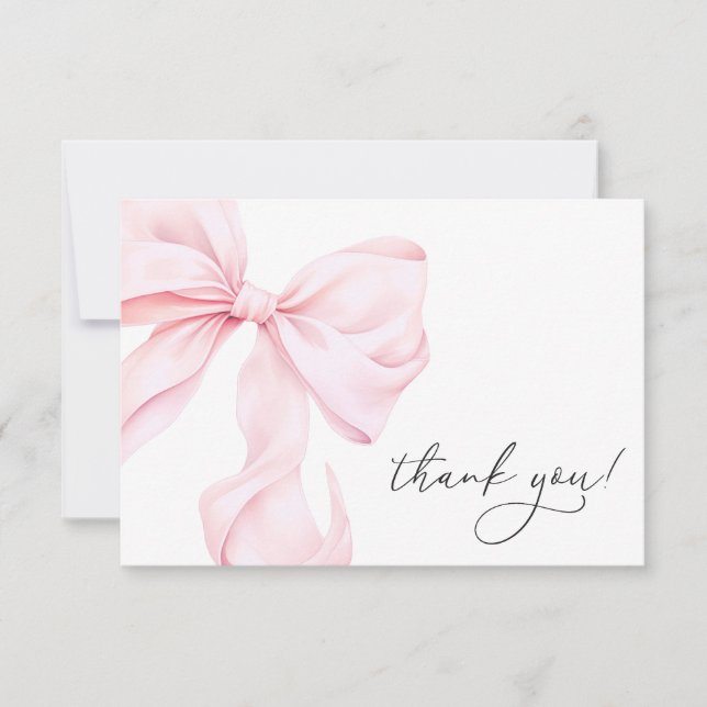 Pink Bow Bridal Shower Thank You Card (Front)