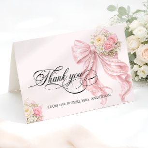 Pink Bow Bridal Shower Thank You Card