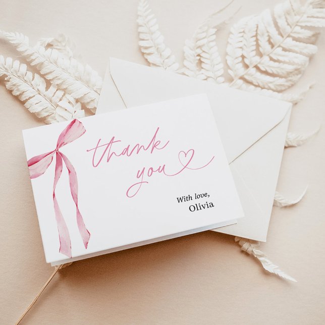 Pink Bow Bridal Shower Thank You Card (Creator Uploaded)