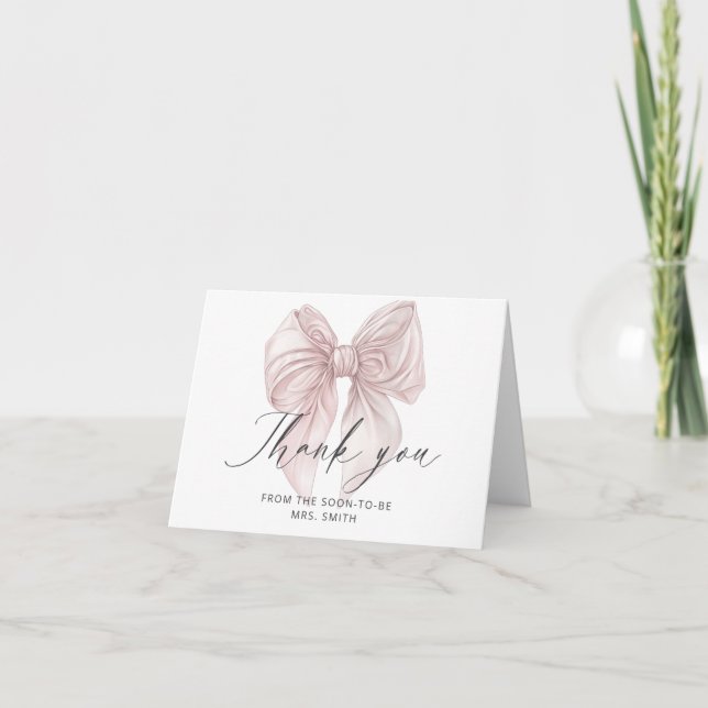 Pink Bow Bridal Shower Thank You  Card (Front)