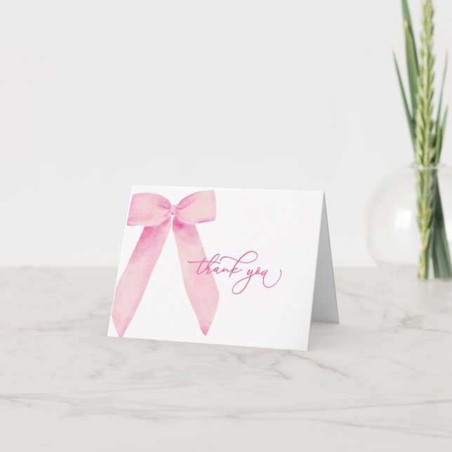 Pink Bow Bridal Shower Thank You Card (Front)
