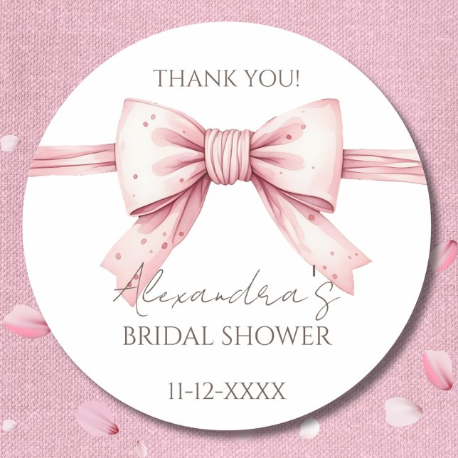 Pink Bow Bridal Shower Thank You Classic Round Sticker (Creator Uploaded)