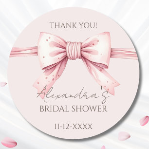 Pink Bow Bridal Shower Thank You Classic Round Sticker