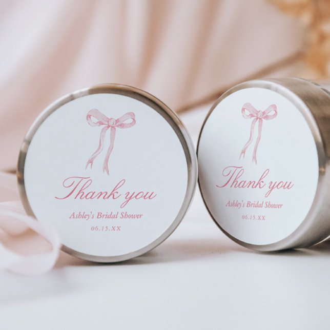 Pink Bow Bridal Shower Thank You Favor Classic Round Sticker (Creator Uploaded)