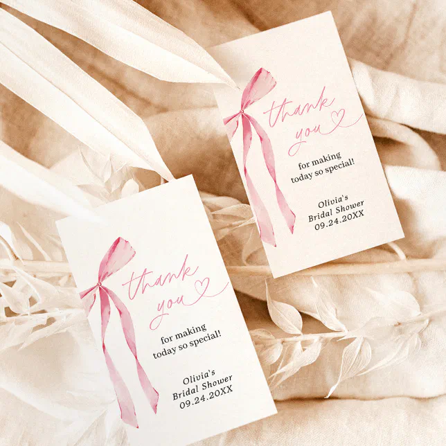 Pink Bow Bridal Shower Thank You Tags, Favor Tags | Zazzle